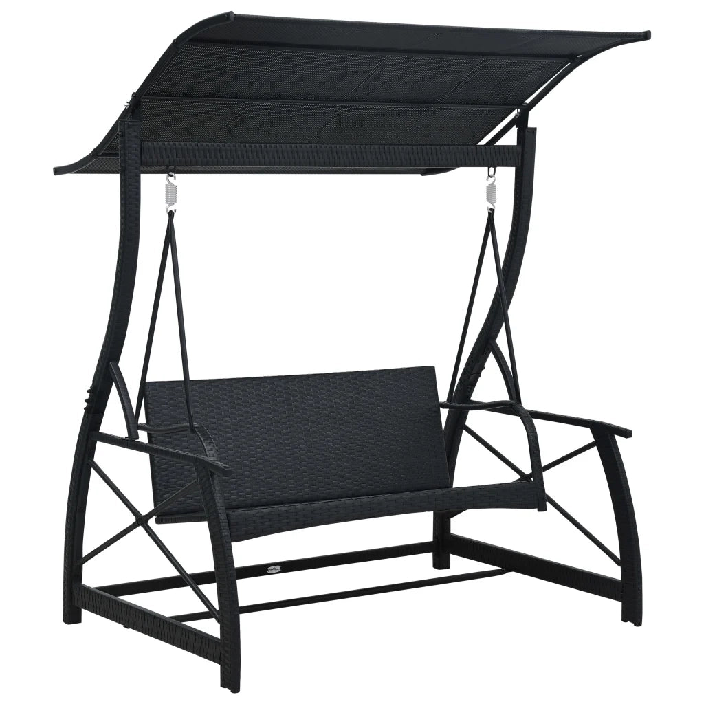 Dondolo da Giardino 3 Posti con Baldacchino in Polyrattan Nero cod mxl 60010