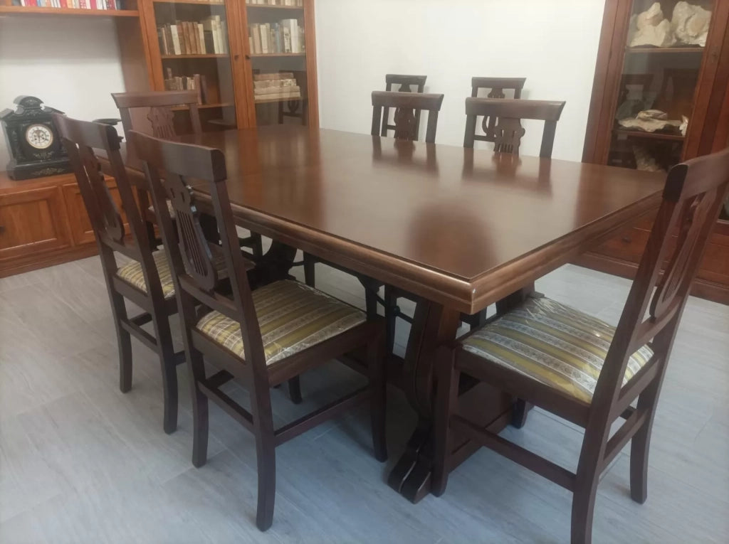 Tavolo fratino con ferro allungabile in legno arte povera noce scuro 180x85 (102) - Mobili 2G
