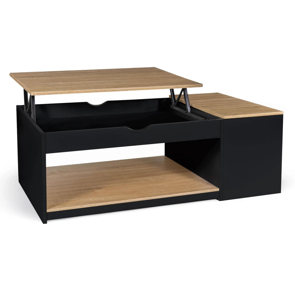 IDMarket - Tavolino ELEA sollevabile con scatola in legno nero e finitura in faggio