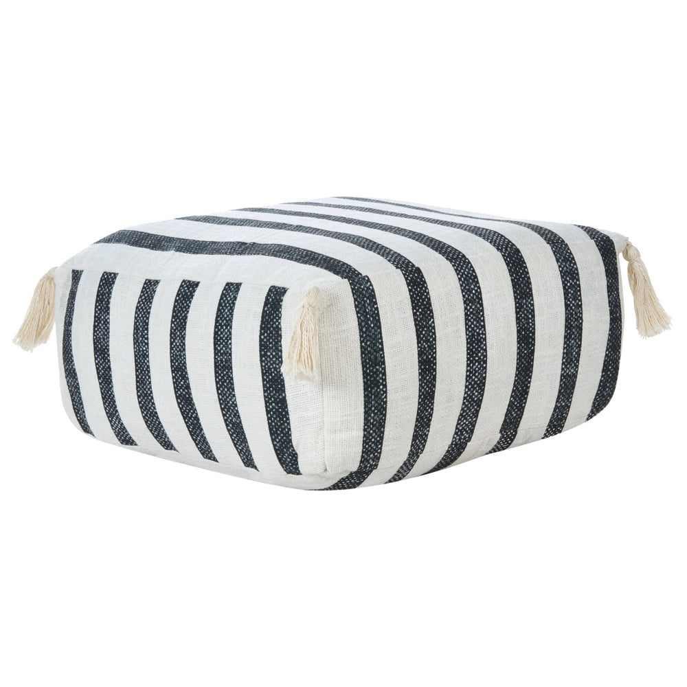 Cuscino da terra in cotone bianco e nero 45 x 45 x 20 cm con motivo a righe in tessuto quadrato Pouf da seduta