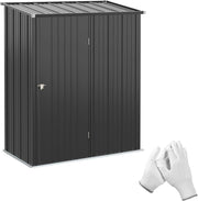Casetta da Giardino 1.34m² in Acciaio Zincato, Capanno da Giardino con Tetto Inclinato, Guanti e Porta Bloccabile, Capanno Porta Attrezzi, 161.5x94.5x196cm, Nero