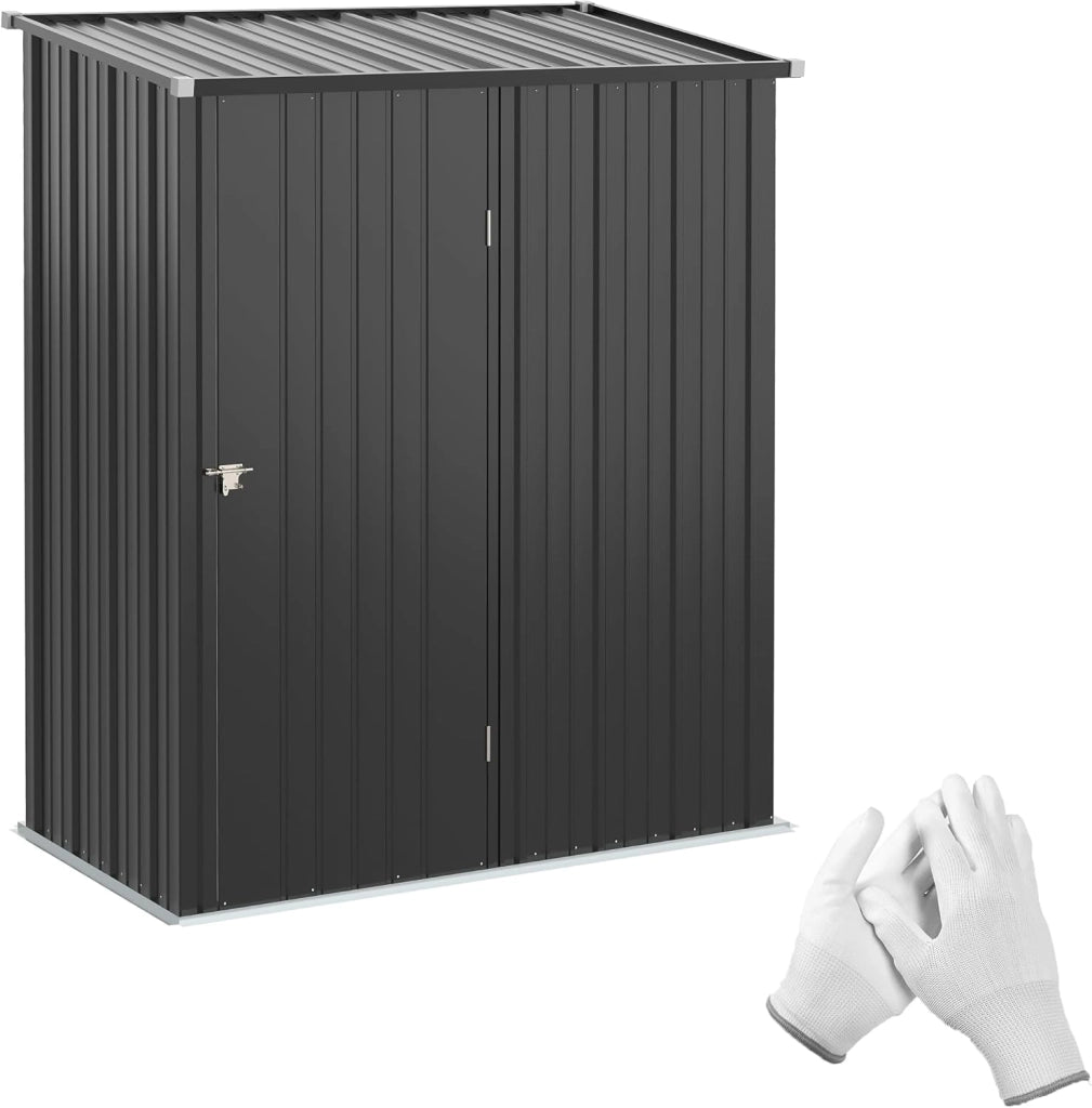 Casetta da Giardino 1.34m² in Acciaio Zincato, Capanno da Giardino con Tetto Inclinato, Guanti e Porta Bloccabile, Capanno Porta Attrezzi, 161.5x94.5x196cm, Nero