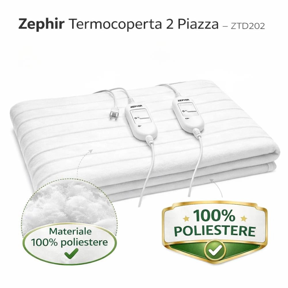 Zephir termocoperta elettrica in poliestere per riscaldamento letto *** numero posti 2 piazze, confezione 1