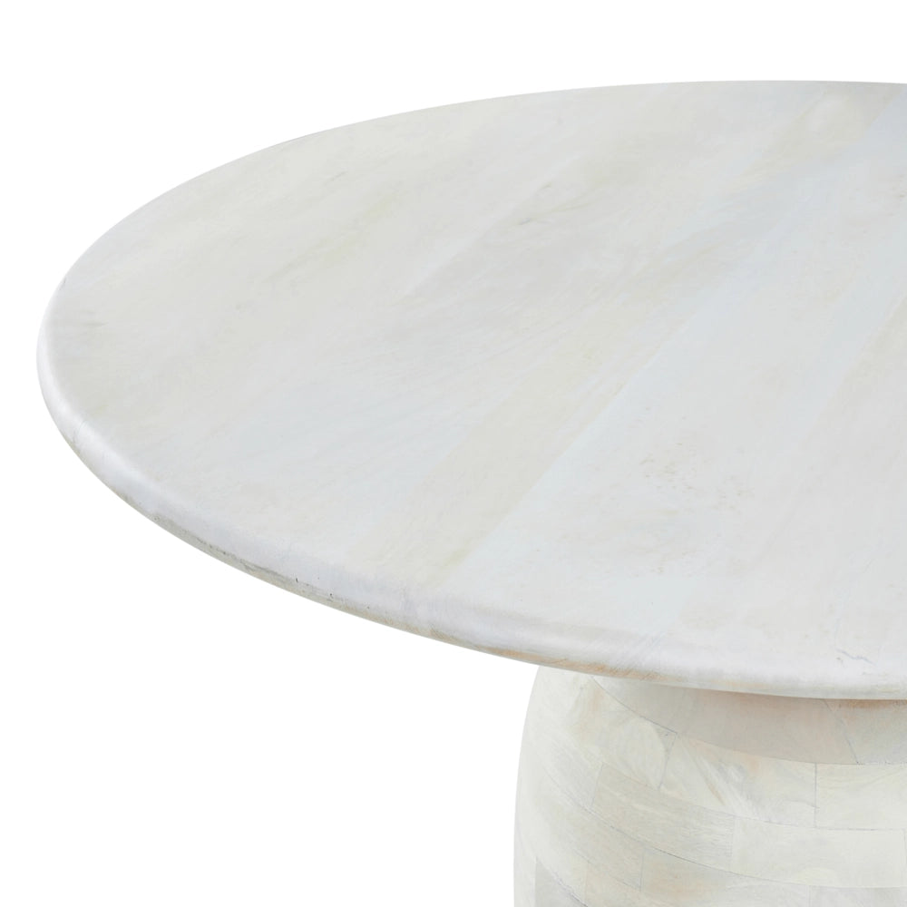 Tavolo da pranzo in legno di mango bianco con finitura sbiancata ø 110 cm Struttura e base in legno massello Design moderno rotondo