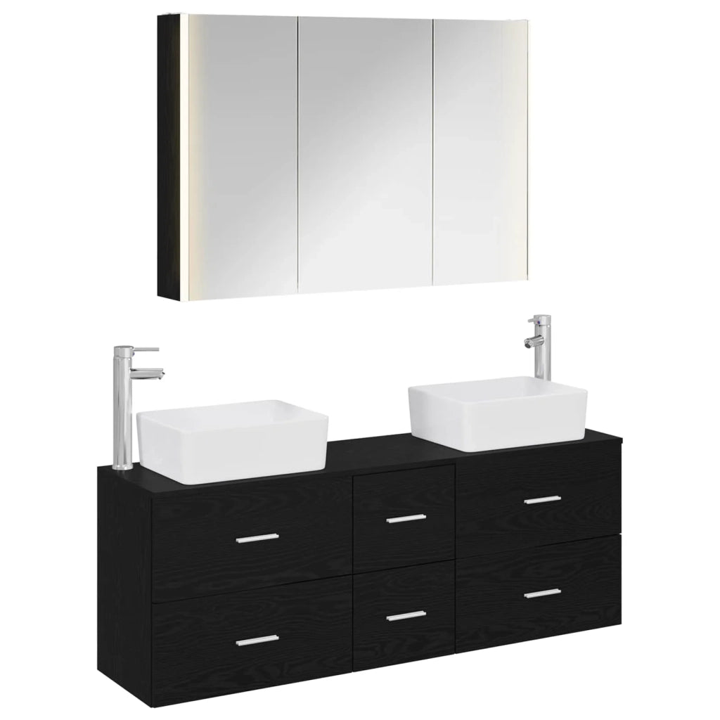Set di mobili per il bagno 4 pcs Rovere Nero 3406864