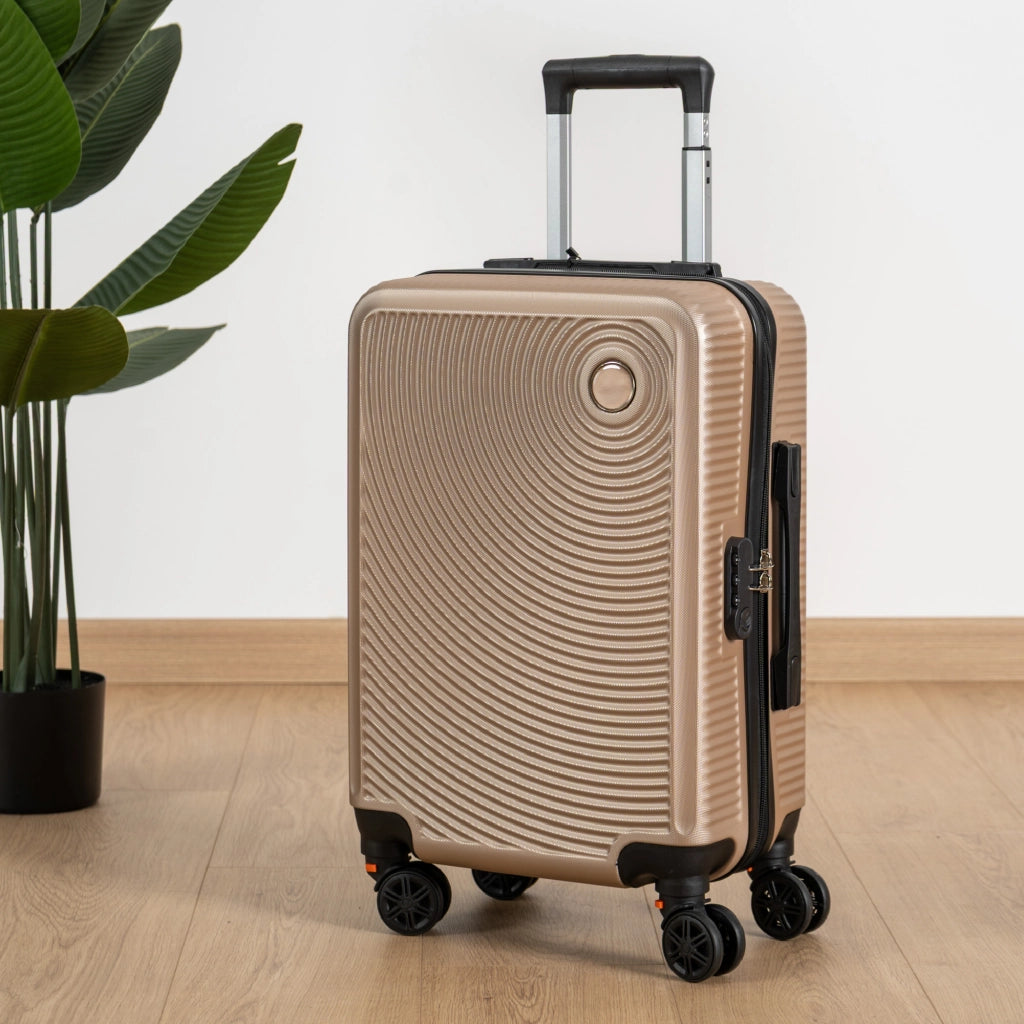 Trolley Bagaglio Mano Rigido 54x33x22 Piccolo Ultraleggero Valigia In Abs Con 4 Ruote Rimovibili Manico Chiusura Di Sicurezza Per Compagnie Low Cost Economy Zaino Da Viaggio Beige