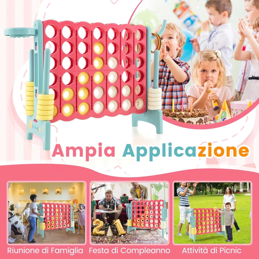 Forza 4 Gigante, Set di Gioco Forza Quattro con Canestro da Basket e Anelli da Lancio, 42 Gettoni, Giochi da Interno ed Esterno per Bambini e Adulti (Rosso e verde)
