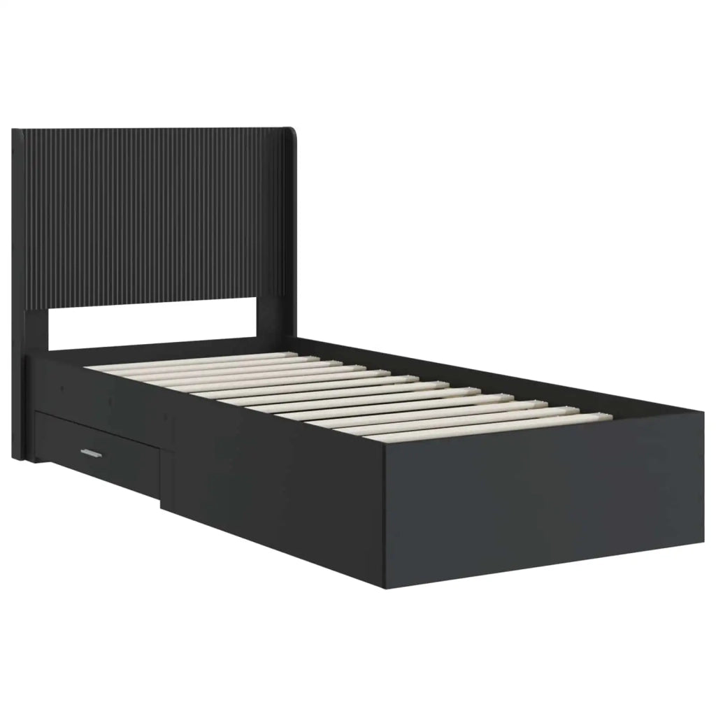 Struttura del letto con stoccaggio e testata Nero 75 x 190 cm 3414166