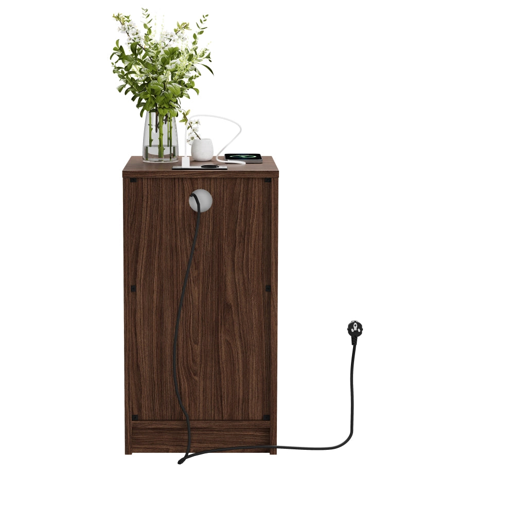 Comodino con Carica USB-A/USB-C e Presa Elettrica ¨C MINIMAL ¨C Noce, 33x40x61,5cm
