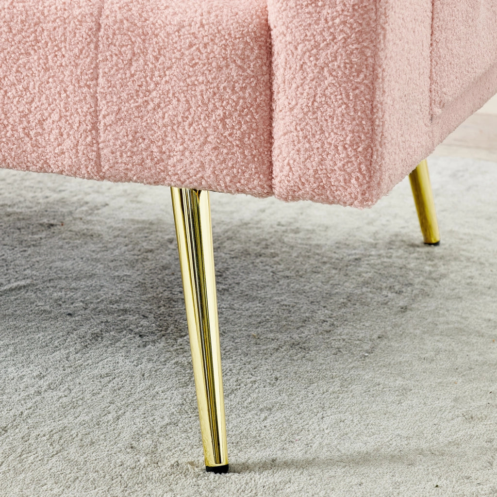 Divano relax a 2 posti in tessuto teddy rosa con schienale regolabile a 3 livelli e 2 cuscini coordinati