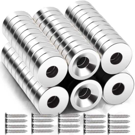 60 pezzi di magneti neodimio extra forti, 8x3 mm magneti neodimio con rivestimento di gomma 3 mm, display di forza dei magneti per fissaggio a viti, magneti forti adesivi, magneti rotondi con viti per pannelli magnetici per cucina ufficio