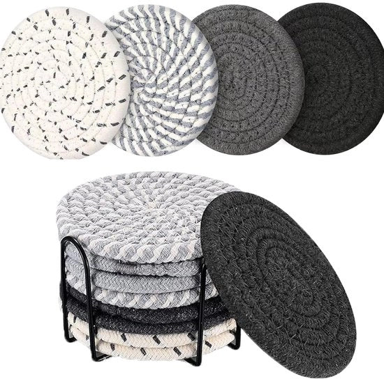 Pacco di 8 supporti per bicchiere, supporti rotondi in cotone per sala da pranzo, ufficio e cucina (nero)