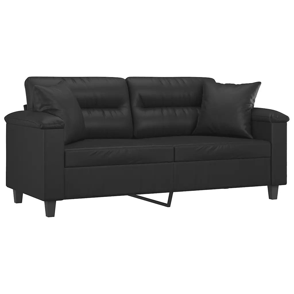 Divano a 2 Posti con Cuscini-Sofa 2 Posti con Cuscini Nero 140 cm in Similpelle 923157