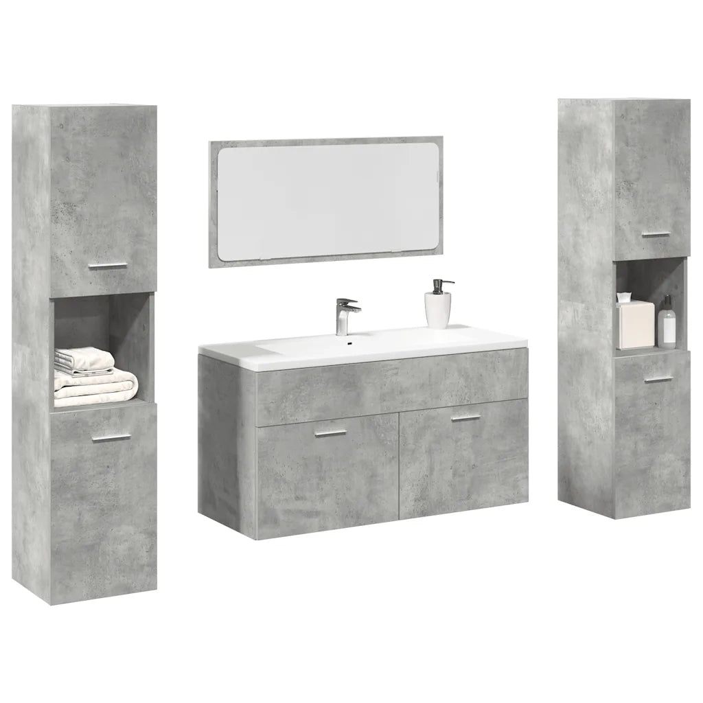 Set Mobili da Bagno 4 pz Grigio Cemento in Legno Multistrato 3324875