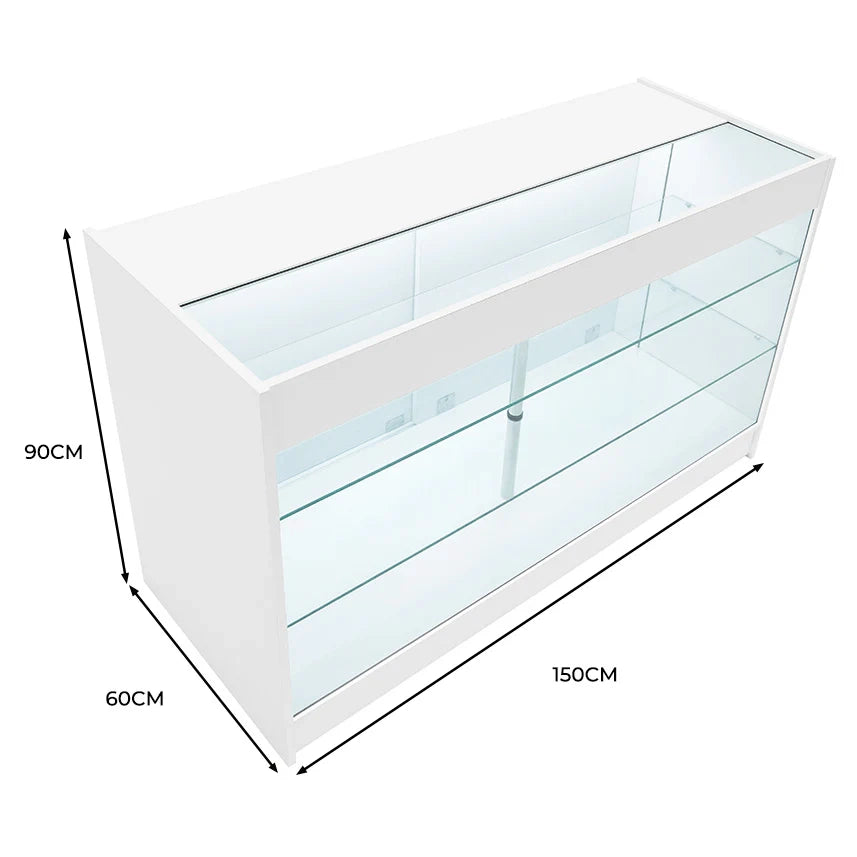 Bancone LED Bianco K1500 con 3 Ripiani, Vetrina e Ante Bloccabili – 2 Chiavi