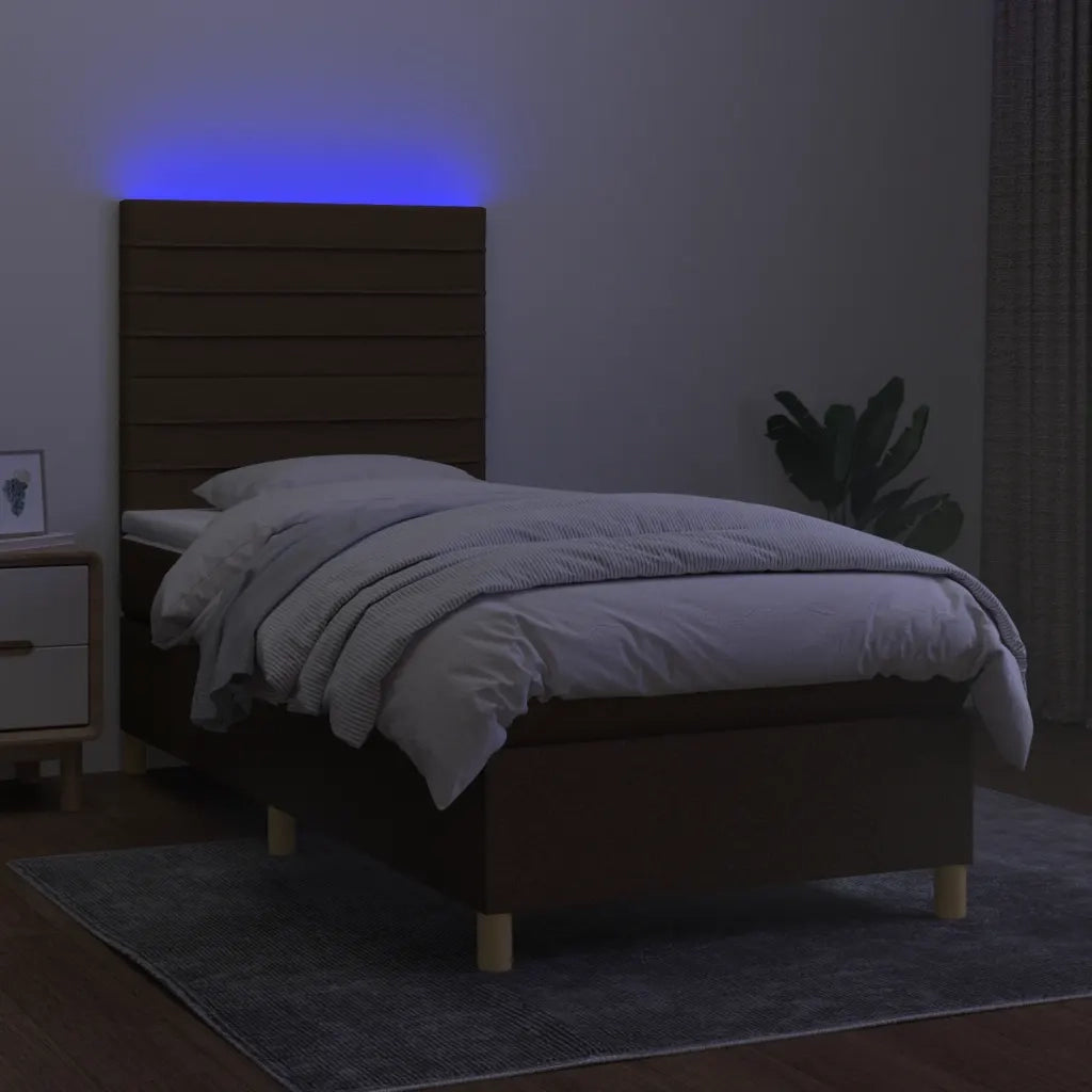 Letto a Molle Materasso e LED Marrone Scuro 90x190cm in Tessuto 3135480
