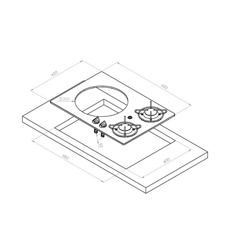 PIANOCOTTURA VETRO 2 FUOC + LAVELLO 2-BURNER GLASS HOB AND SINK