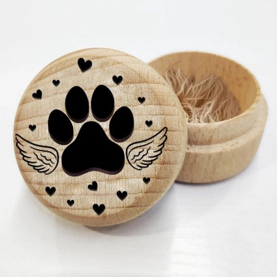 Cassa di ricordo in legno - Contenitore di ricordo per animali domestici - Ricordo per gatto/cane - Afdrukkasten per zampe e capelli - Sostenibile - Dimensioni: 3,6 cm alto, 5 cm di diametro - Cassa di ricordo