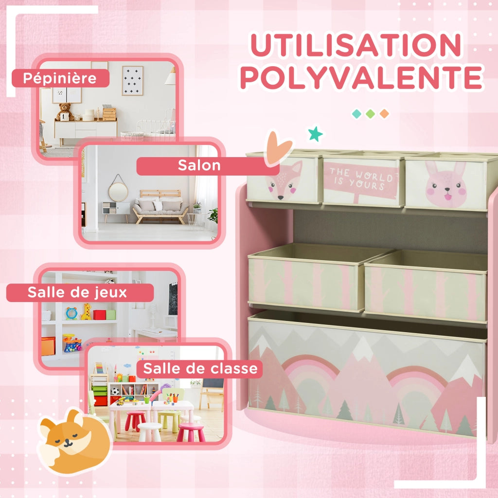 Scaffale porta giochi bambini con 6 contenitori tessuto ¨C Xylo ¨C 63x30x66 cm