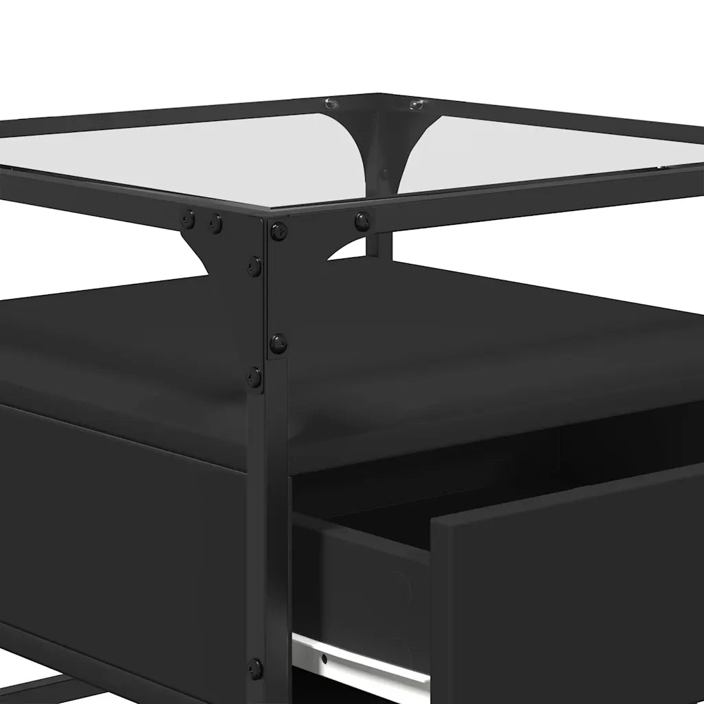 Tavolino con Piano in Vetro-Tavolino da soggiorno-Tavolo Nero 50x50x45 cm Acciaio