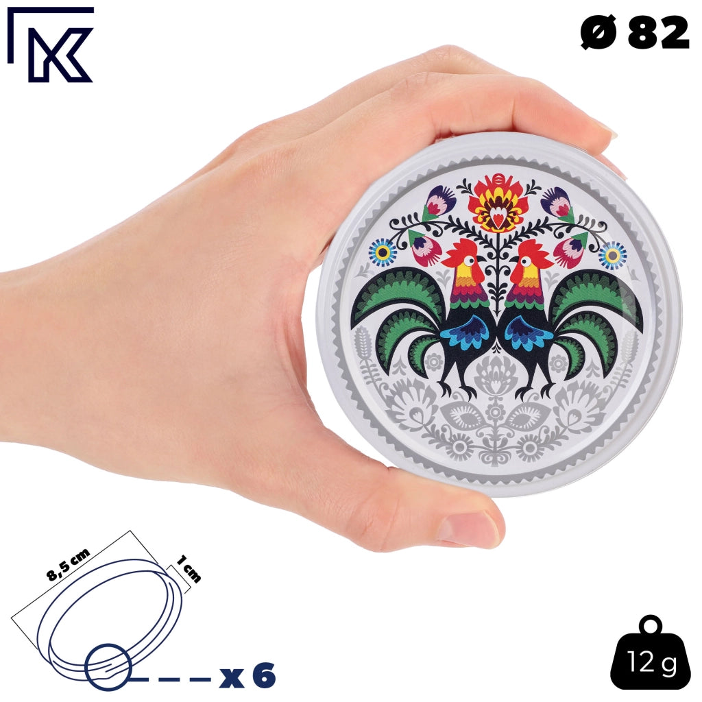 KADAX Barattoli per conserve Denia 250ml 50 pezzi 82mm + coperchio "Folklore con gallo"