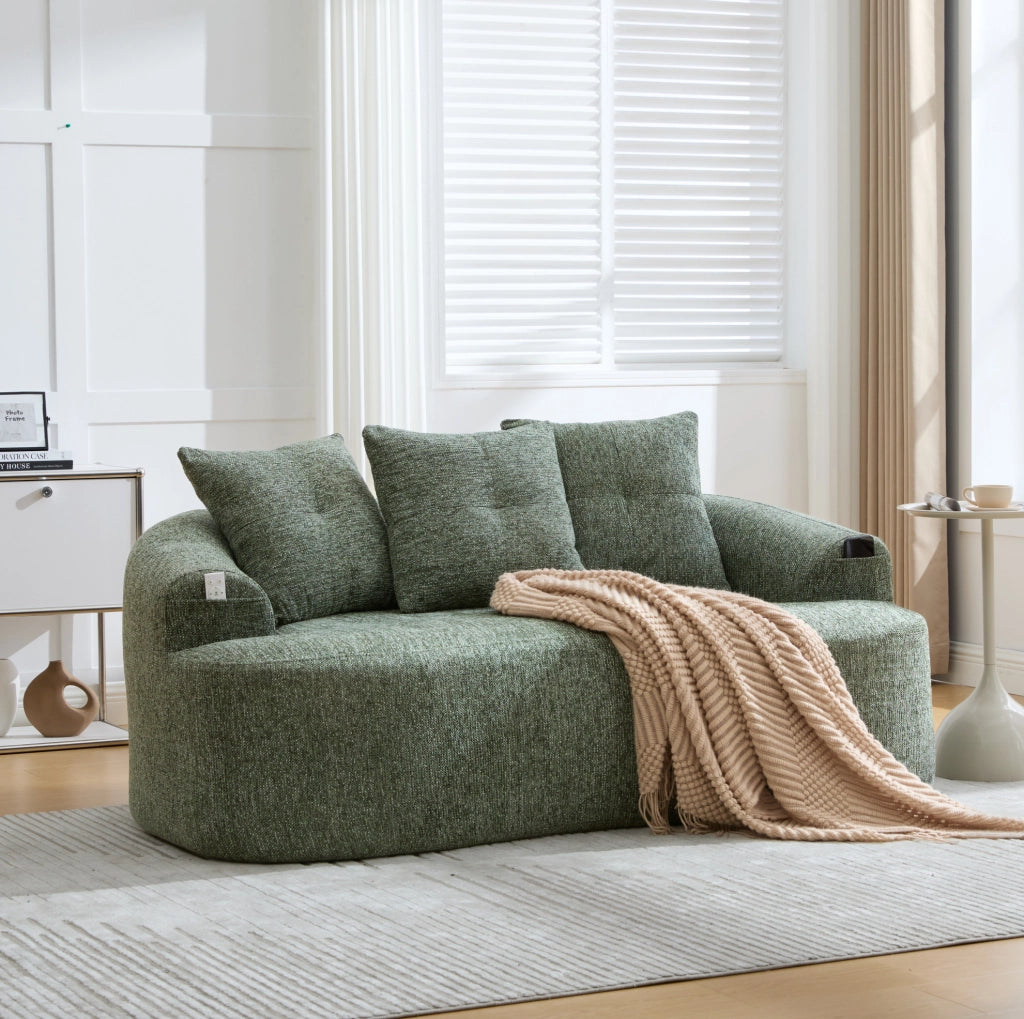 Divano 2 posti 164x92x60 cm verde in chenille; seduta extra profonda