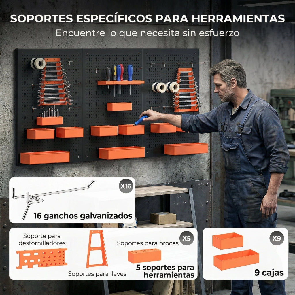Organizador de Herramientas de Pared ¨C zephmum ¨C 120x60 cm Nero e Arancione