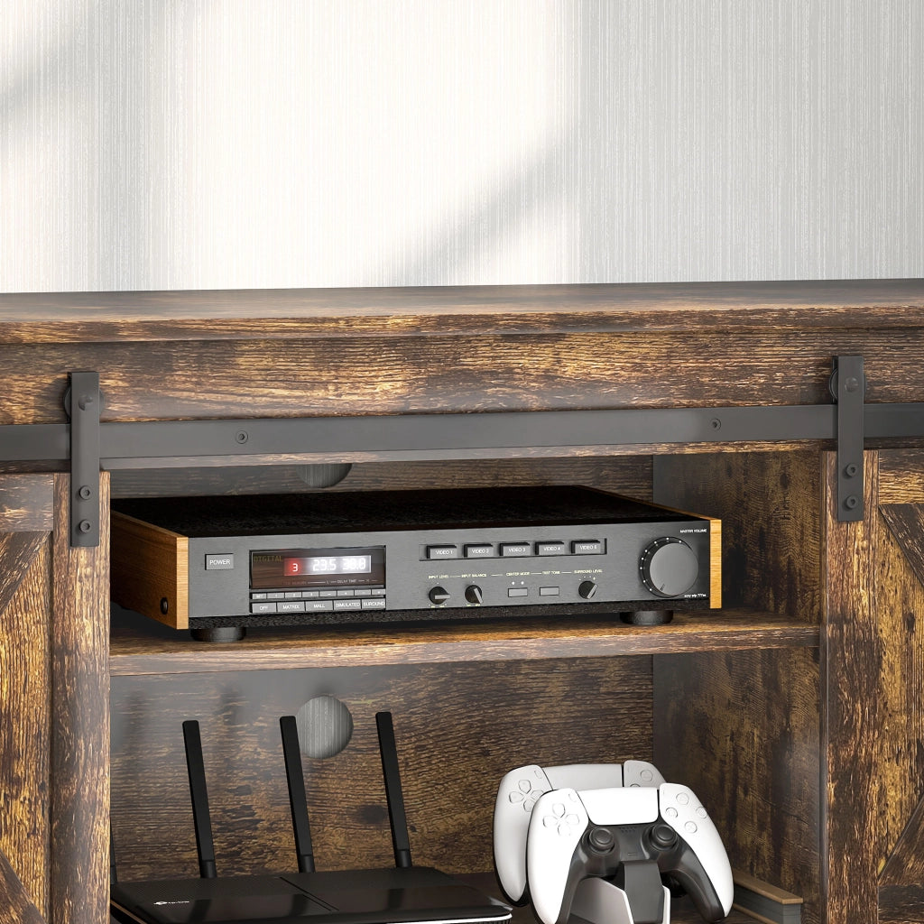 Mobile porta TV industriale con 2 ante scorrevoli e 6 vani, per soggiorno, in compensato, marrone, 120 × 40 × 54 cm