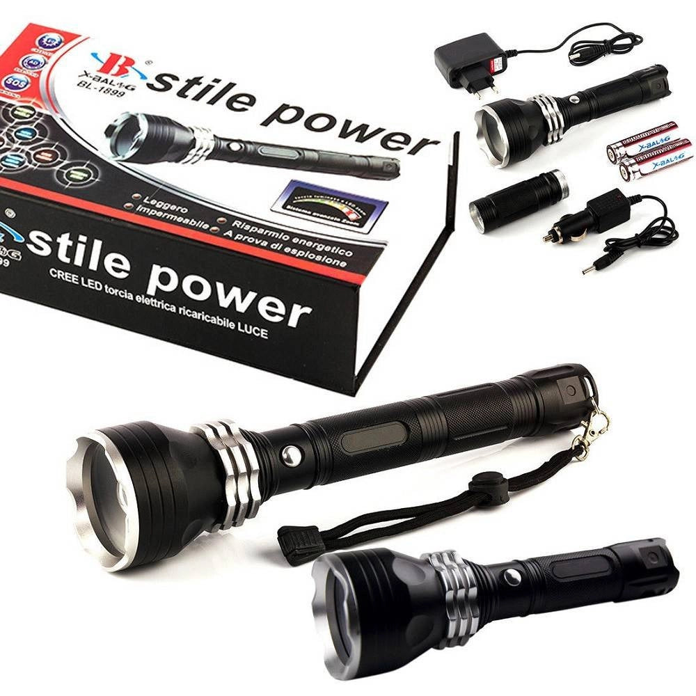 Trade Shop - Torcia Lampada Led Cree T6 Ricaricabile 2000 Lumen 80000 W Con Prolunga Bl-1899 -