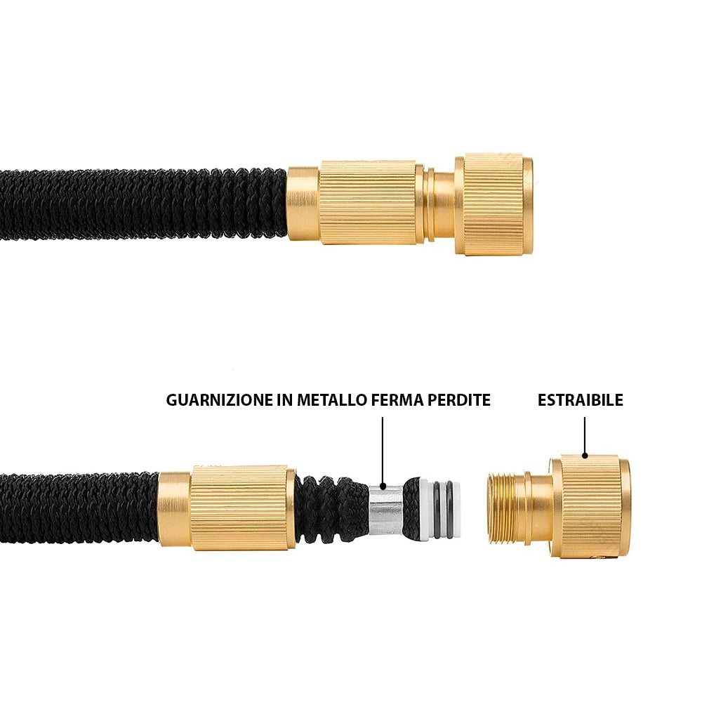 Tubo Da Giardino Estensibile Da 5 a 15 Metri Raccordi In Ottone Massiccio Tubo Flessibile Per Acqua Valvola Di Arresto E Ugello Multifuzione 8 Funzioni Autolavaggio Esterno Giardino