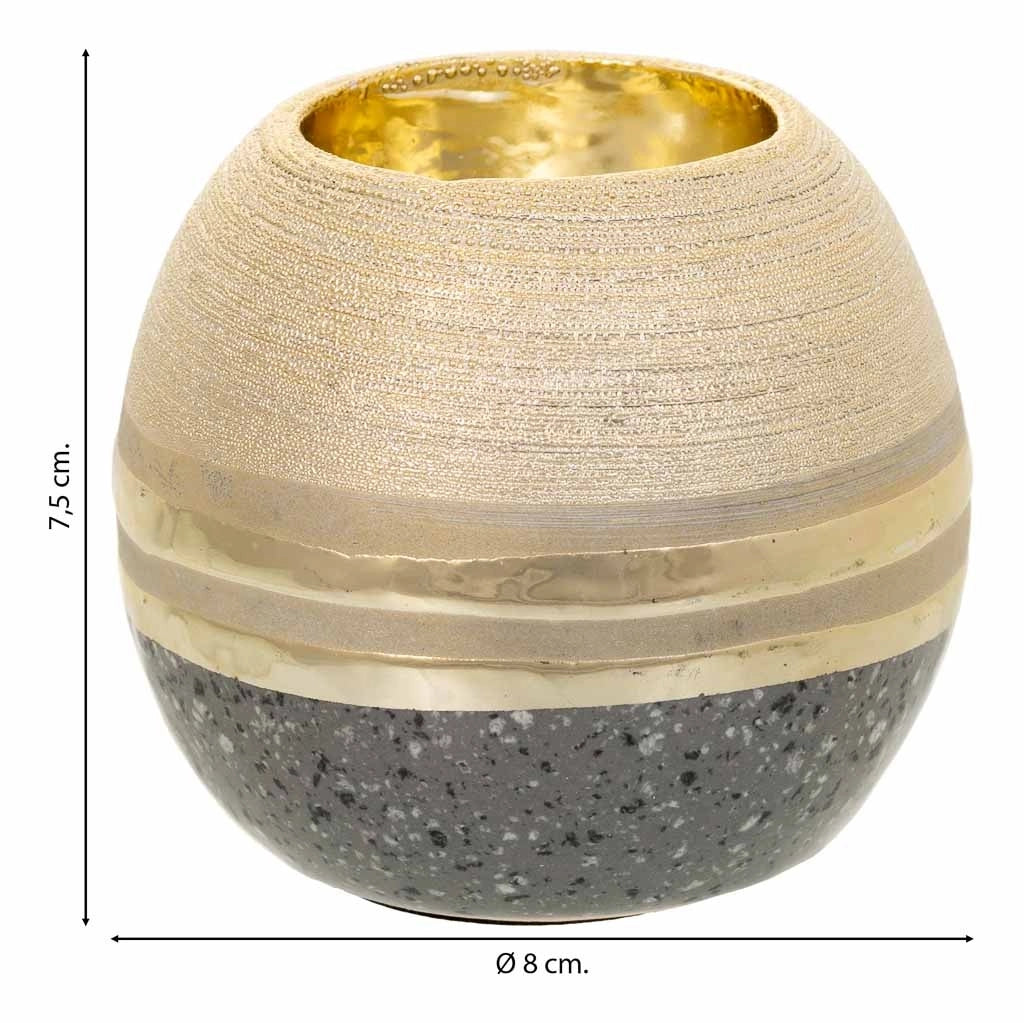 Portacandele in ceramica dorata 8x8x7,5h