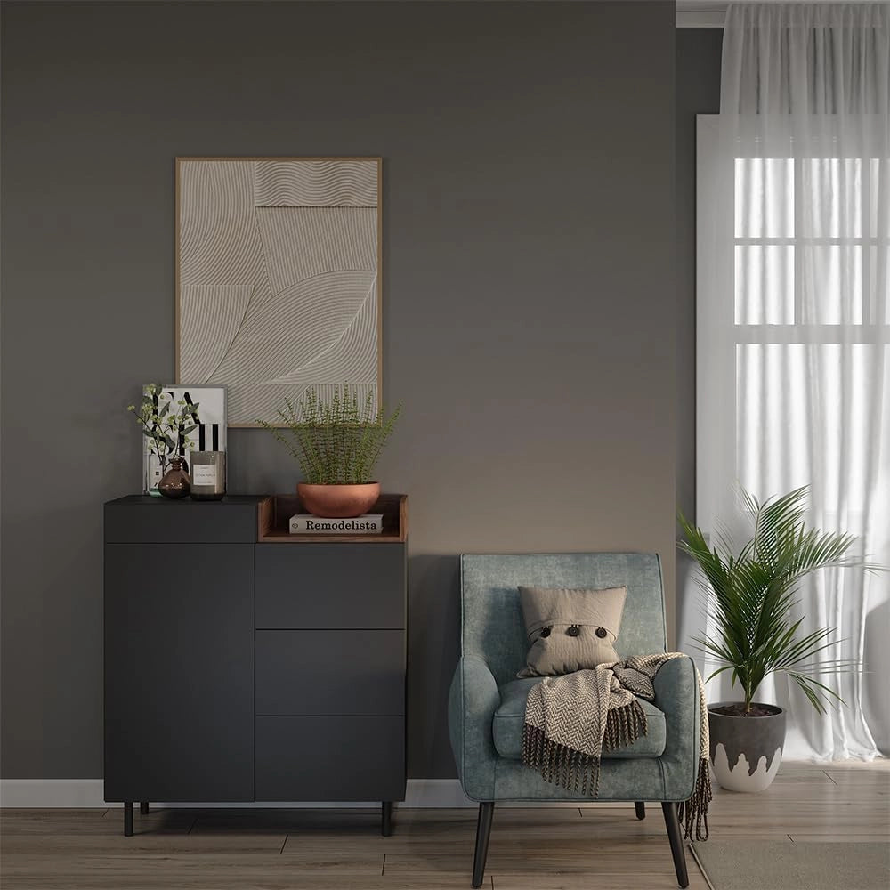 Cassettiera per camera da letto Anika, Antracite, 40 x 100 cm, per l'utilizzo come tavolino laterale con vano portaoggetti aperto