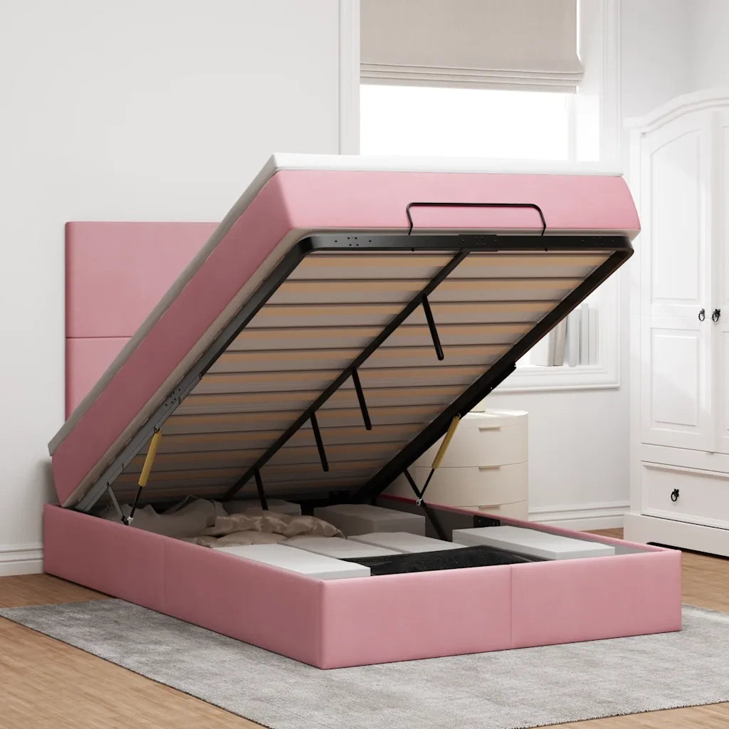 Struttura Letto Pouf con Materassi Rosa 120x190 cm Velluto 3313390