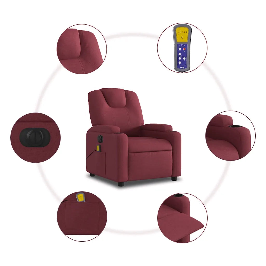 Divano Sedia-Poltrona Massaggiante Reclinabile Elettrica Rosso Vino Tessuto 667700