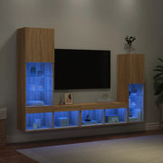 Mobili TV a Muro con LED 4pz Rovere Sonoma Legno Multistrato 3216656
