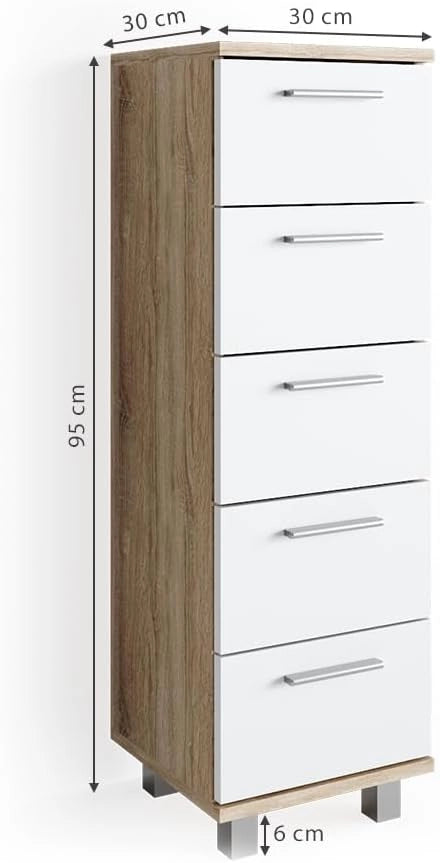Cassettiera da bagno Ilias, Sonoma, 30 x 95 cm, adatto per il montaggio a parete e combinabile con la serie Ilias