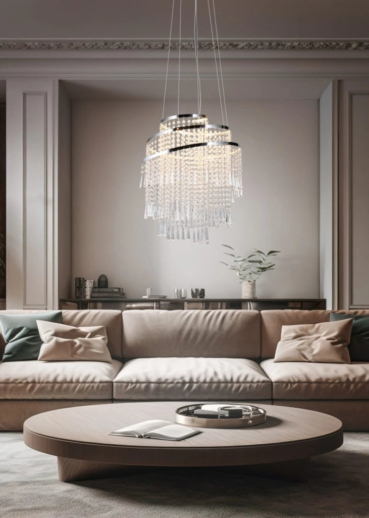 Lampada a sospensione LED con pendenti, metallo cromato, D 38 cm, Pomp