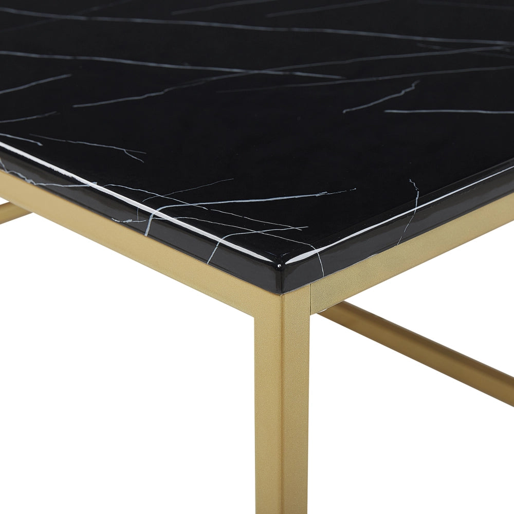 Tavolino da Caffè Nero Effetto Marmo Gambe in Metallo dorato 100 x 60 cm Rettangolare Industrial Glam