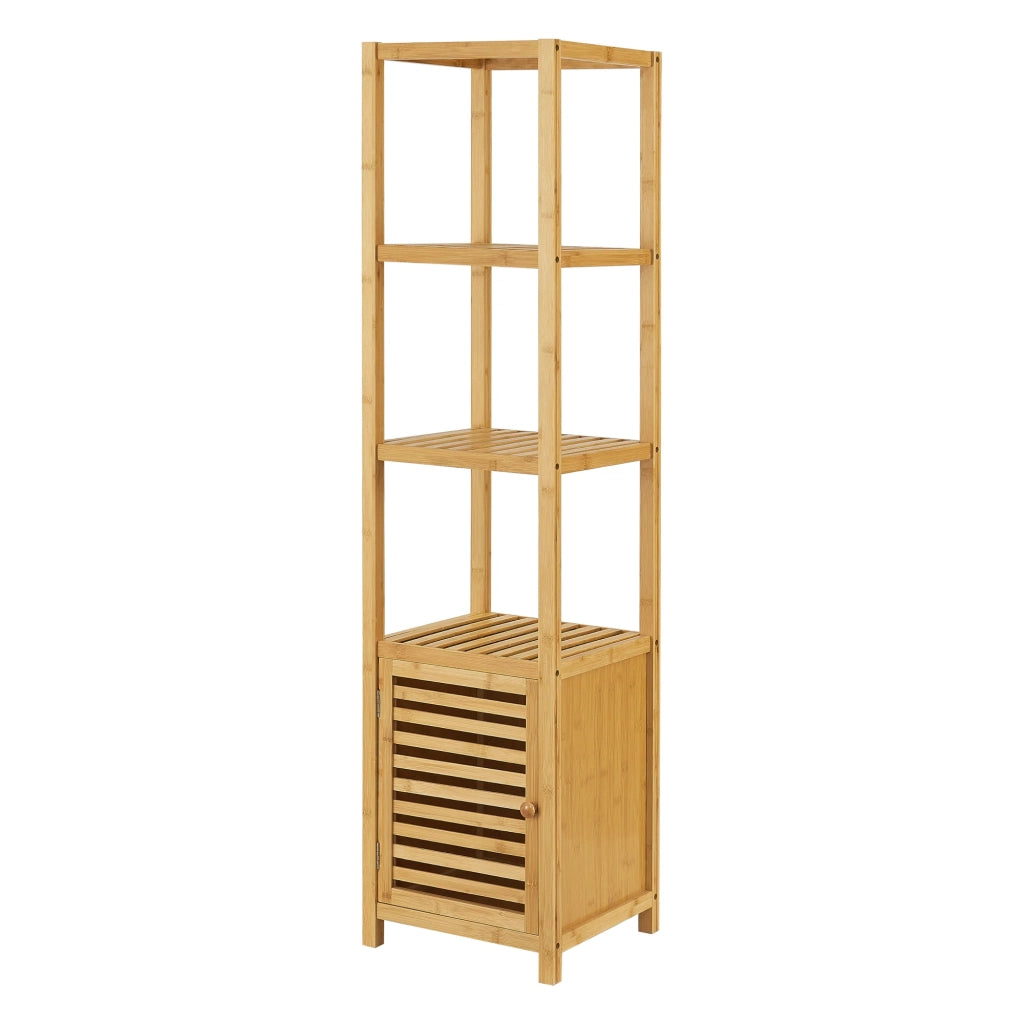 Mensola da bagno a 4 livelli con anta 140 x 34 x 33 cm bambù 03_0007002