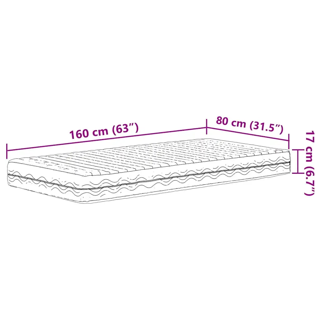 Materasso in Schiuma per Bambini-Materasso per Letto Bianco 80x160 cm Durezza H2 H3