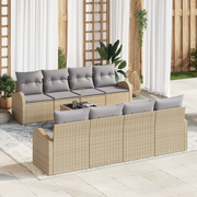 Set di divani da giardino 9 pezzi con cuscini Beige Rattan
