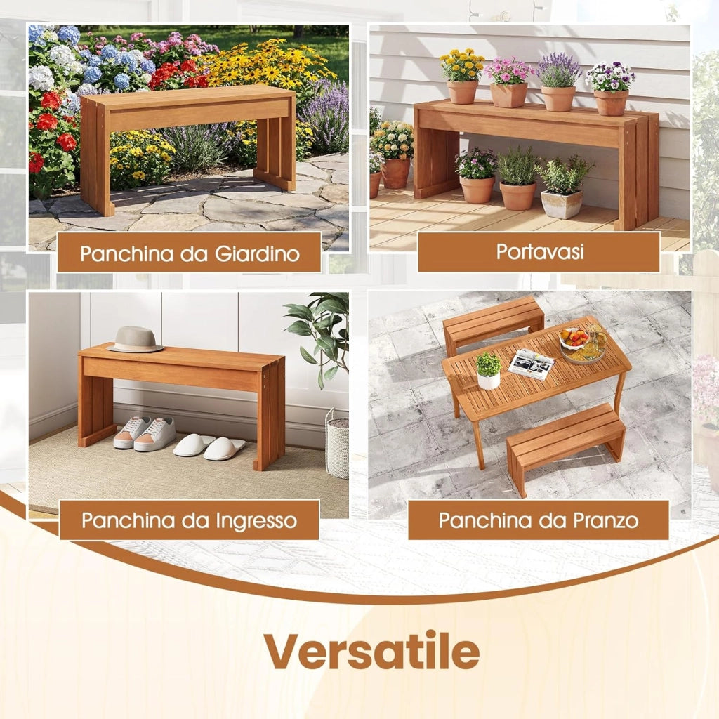 Panchina da Esterno con Seduta a Doghe per 2 Persone, Portata 200 kg, Panca da Giardino con Solida Struttura in Legno Massello, Panca per Ingresso, Giardino e Gazebo, 90 x 30 x 44 cm