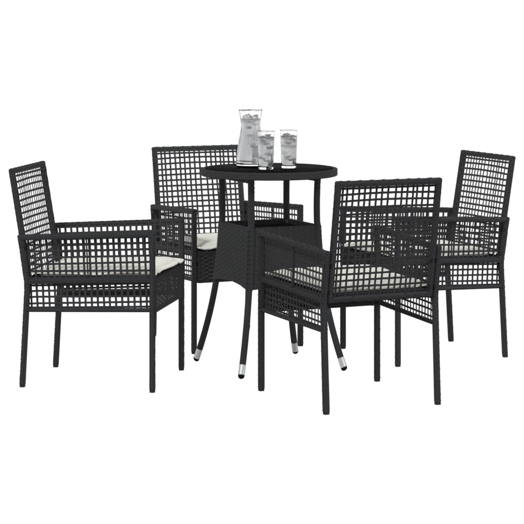 Set Pranzo Giardino 5 Pezzi Nero Polirattan