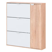 Scarpiera Multiuso 3 Ribalte Con Anta Laterale A 5 Ripiani Regolabili Mobiletto Salvaspazio Per Ingresso Camera Contiene Fino A 30 Paia Di Scarpe Design Moderno 112 x 105 x 24 Cm Rovere E Bianco