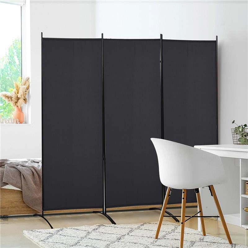 PARAVENTO SEPARÈ DA INTERNO A 3 PANNELLI PIEGHEVOLE IN METALLO E POLIESTERE, 253X50X182 CM, NERO