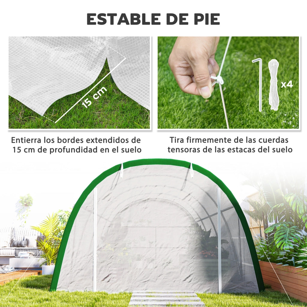 Serra Tunnel 6x3x2 m ¨C zephmum ¨C Porta Arrotolabile, 8 Finestre in Reticolo, Struttura in Acciaio Galvanizzato Bianco
