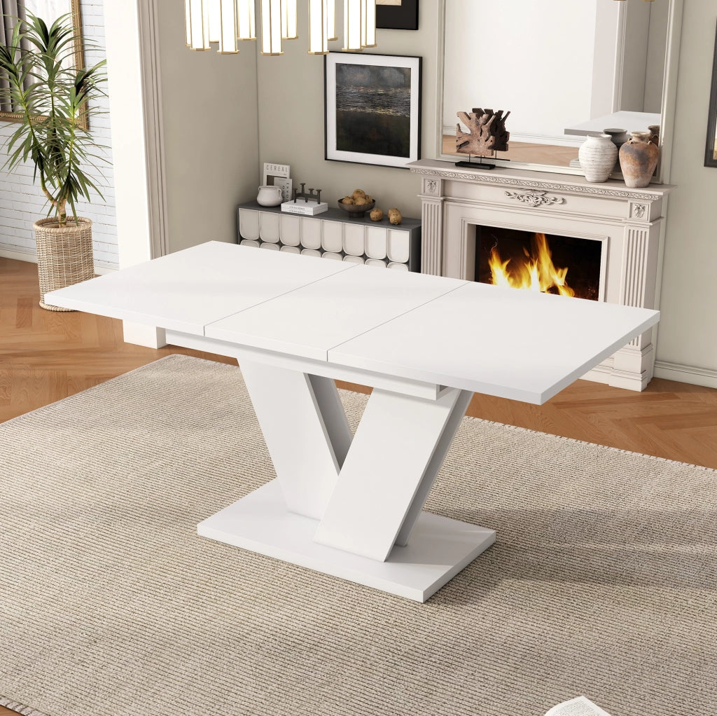 Tavolo da pranzo allungabile 120/160 x 80 cm; bianco; in MDF con gambe metalliche a V