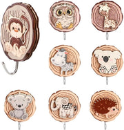 Hanger per abbigliamento 8 pezzi - Hanger autoadesivi - Hanger in legno - Forma animale - Hanger da parete - Per bagno/cucina