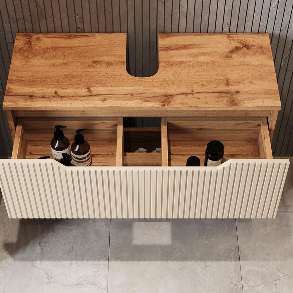 Set di mobili da bagno Lotta, Rovere/cashmere a righe, 4 parti