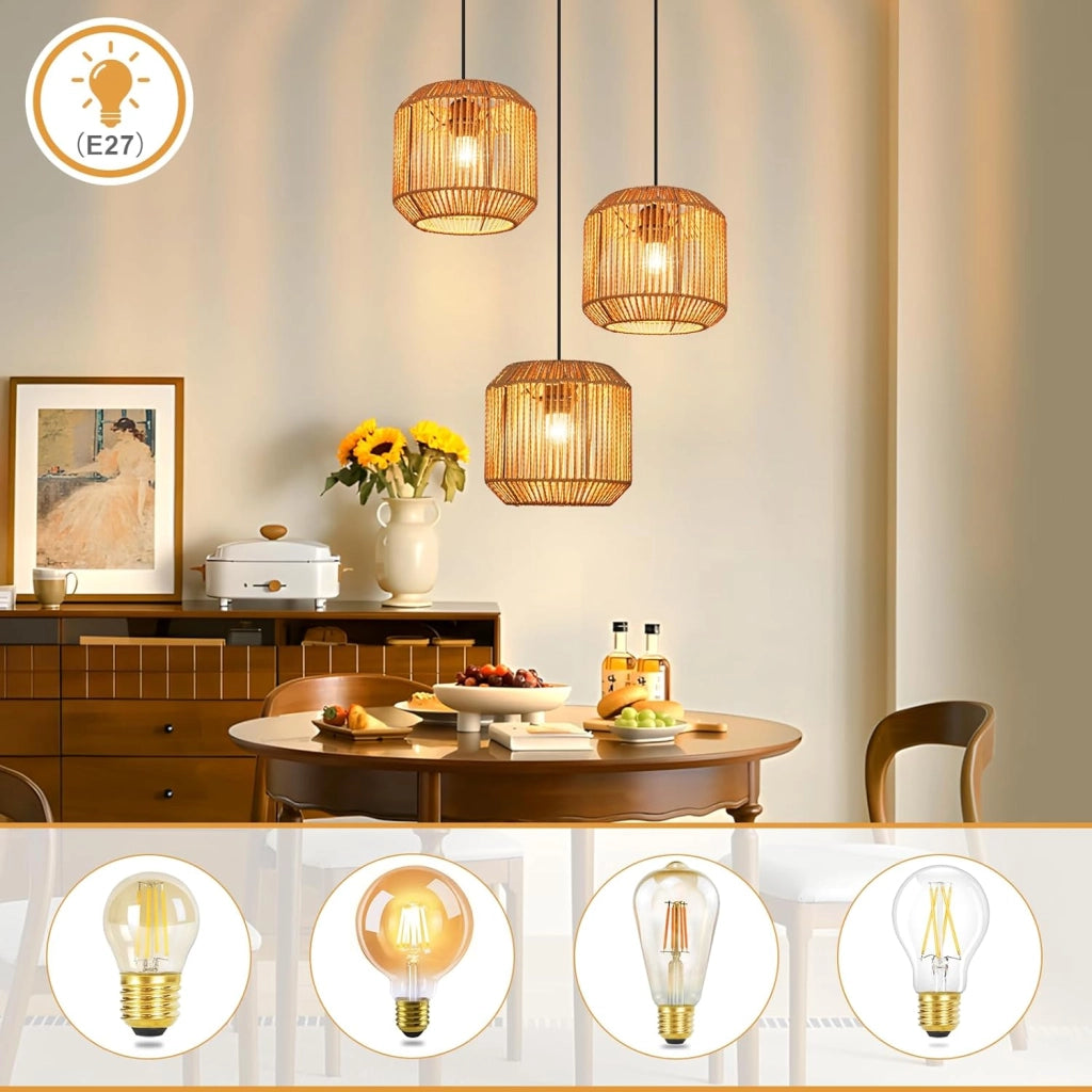 Lampada a sospensione ZMH vintage E27 nera a 3 luci (lampadina non inclusa)